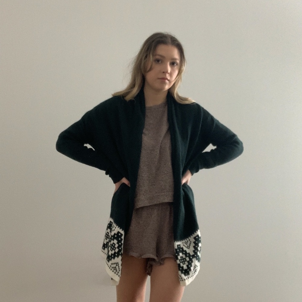 Green and white cardigan